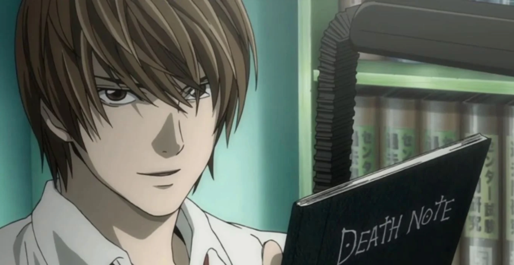 Light yagami holding death note notebook